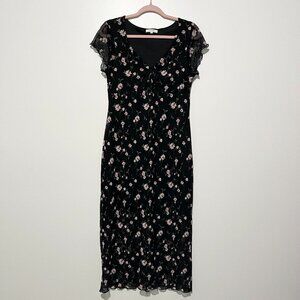 No Comment Womens  Babydoll Y2K Maxi Dress Size XL Black Dark Floral Cottagecore